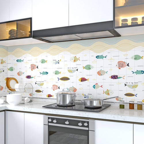Kitchen oil-proof sticker stove cabinet range hood tile wall sticker self-adhesive wallpaper high temperature waterproof and moisture-proof wallpaper