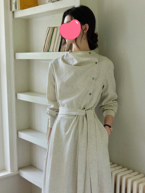 贰羊设计【暮云归】高级感长袖斜门襟连衣裙女秋知识分子风收腰裙|undefined