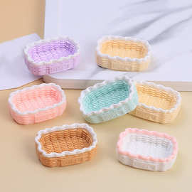 立体彩色花边爱心篮子框子 diy微缩食玩收纳造景娃屋树脂饰品摆件