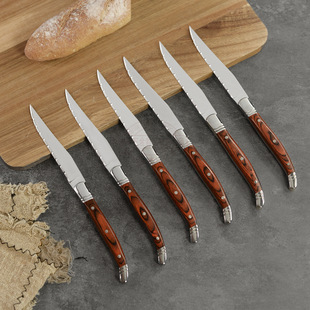Antique Western Tableware Knife Western Tableware Stainless Steel Wooden Handle Serrated Steak Knife Restaurant Home Steak Knife