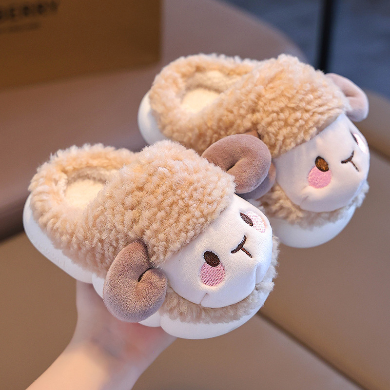 Zapatillas de algodón de invierno para niños niñas calentamiento y pelusa en el hogar, zapatos de algodón de tacones antideslizantes para niños pequeños