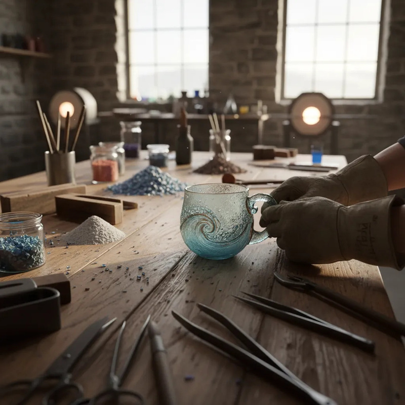 Handcrafted Ocean Wave Glass Mug 手工制作的海浪玻璃杯|undefined