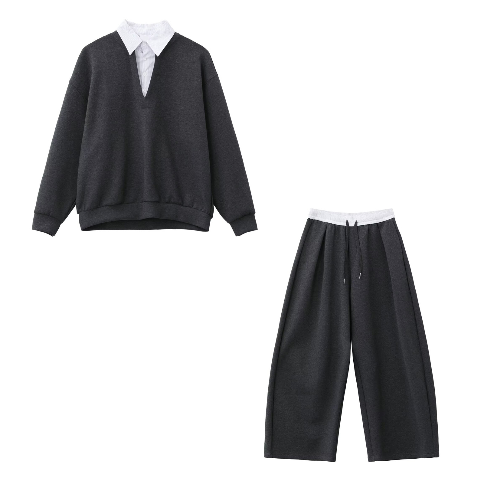 Falsa de dos piezas camisa polo camisa de empalme suéter hombre manga larga pantalones largos conjunto completo viejo viento de dinero fábrica transfronteriza mayorista