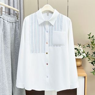2025 early spring new 220 fat sister plus size female Korean fashion stitching color buckle long sleeve shirt top 5907