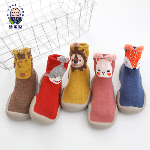0-4 years old baby toddler shoes new spring and autumn mid-tube cartoon children's socks shoes soft sole anti-fall baby floor shoes