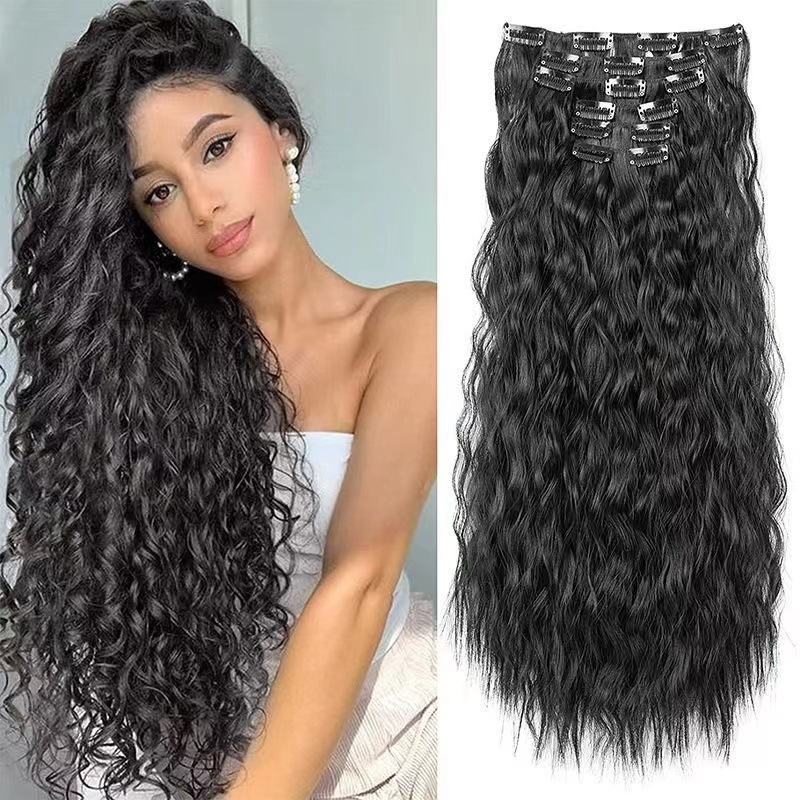 Europa y los Estados Unidos 6 piezas de maíz caliente clip de cabello extensión de fibra química peluca 16 clip de cabello largo rizado venta en caliente transfronteriza