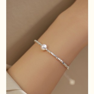Broken Silver Natural Freshwater Pearl Niche Design Ins Cold Wind Bracelet Broken Silver Several Two High-Level Bracelet for Women