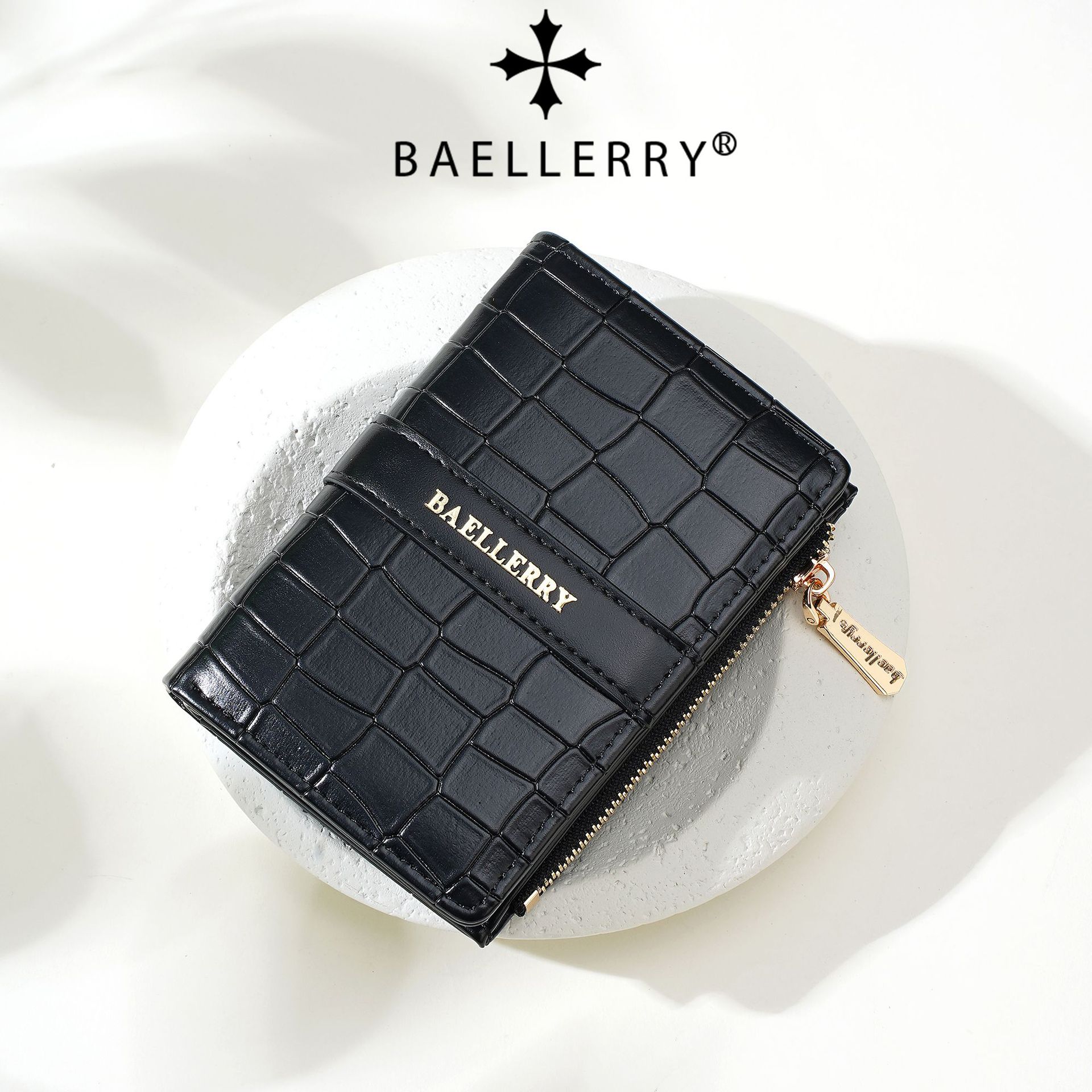 BAELLERRY fashionable crocodile-patterned women's short wallet, cross-border zipper coin purse, simple embossed small wallet