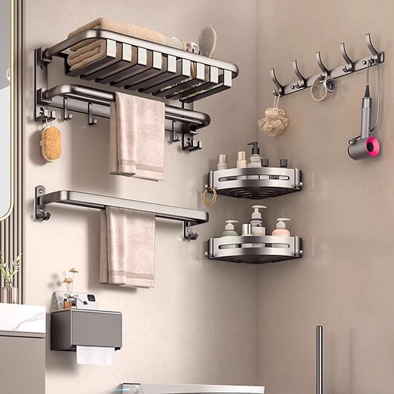 Bath Towel Rack Toilet Punch-free Bathroom Rack Integrated Hanger Toilet Storage Rack Space Aluminum Towel Rack Gun Ash