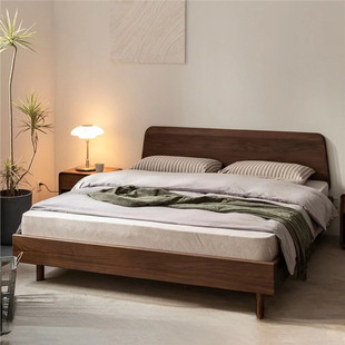 Nordic Black Walnut Full Solid Wood Double Suspension Bed Modern Simple Bedroom Bed Master Bedroom Double Bed Solid Wood Log