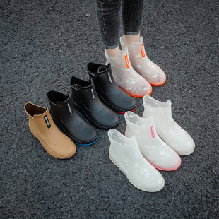 Cross-border Couple Fashion Internet Popular Transparent Rain Shoes Street All-match Color Matching Short Rain Boots Women's Non-slip Waterproof Shoes Rubber Shoes