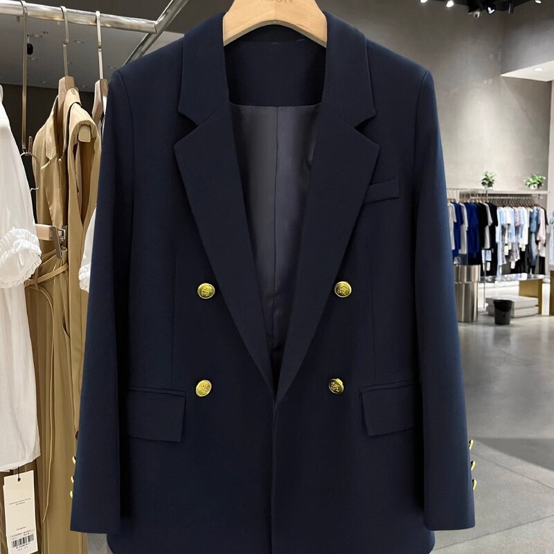 2025 Spring and Autumn New Navy Blue High-End Casual Small Suit Jacket Women's Casual Commuting Easiest for Match Formal Suit 2025 Spring and Autumn New Navy Blue High-End Casual Small Suit Jacket Women's Casual Commuting Easiest for Match Formal Suit