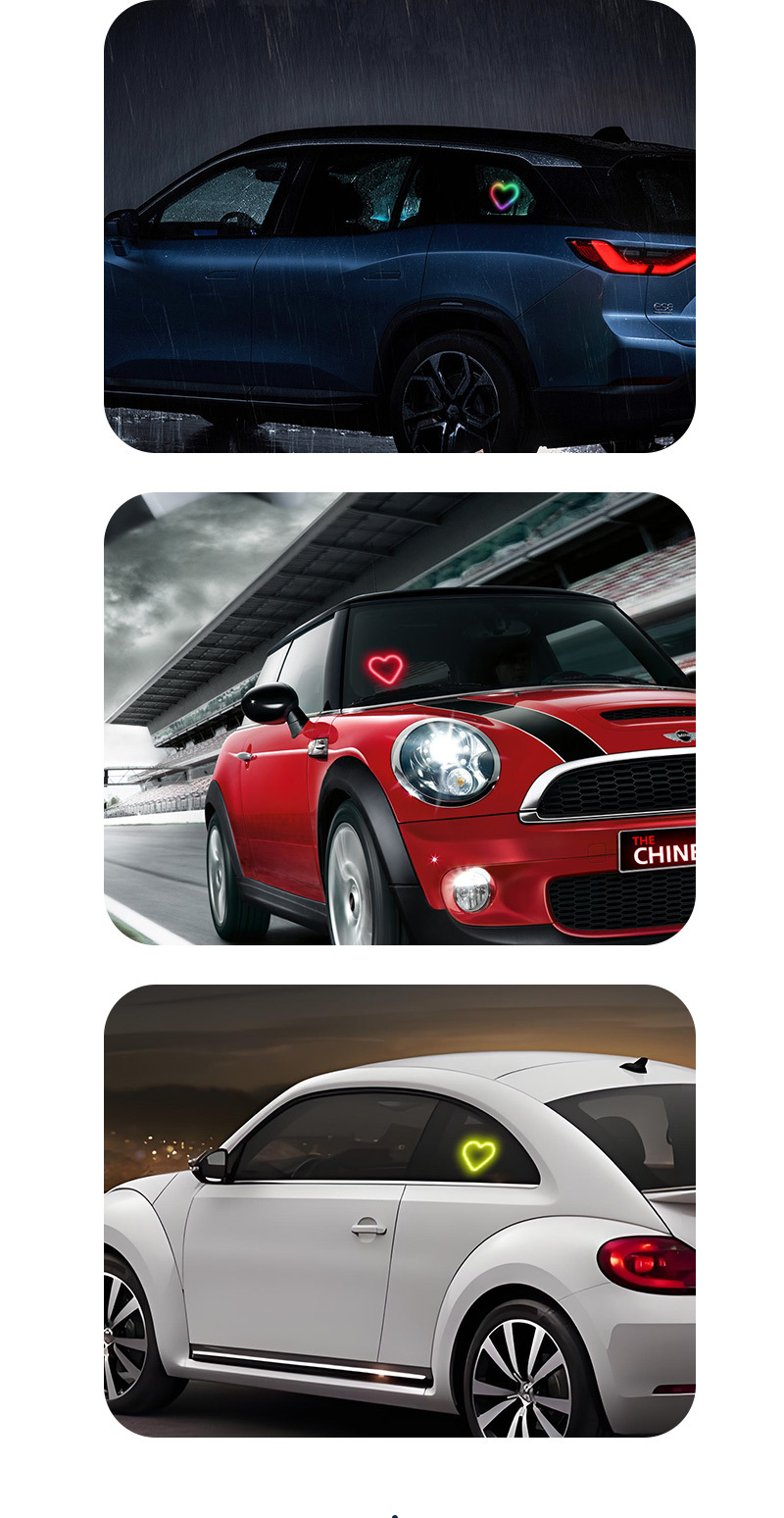 Source Factory Iridescent Heart-Shaped Ambient Light Decorative Lamp Solar Powered Devil's Eye No-Wiring Car Window Interior Decorative Light