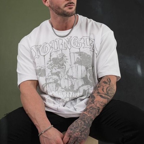 US YoungLA Men's Plus Size Cotton Crew Neck Loose Short Sleeve Gym Sports Fitness 240 Fabric T-Shirt