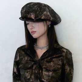小众设计感德国数码印花豹纹前进帽子女潮人街拍气质百搭报童帽潮