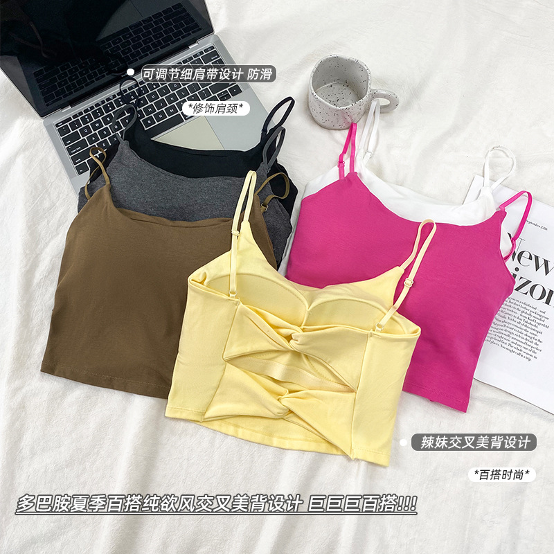 辣妹純欲風背後縷空露背吊帶背心內搭帶胸墊美背文胸一體式打底衣