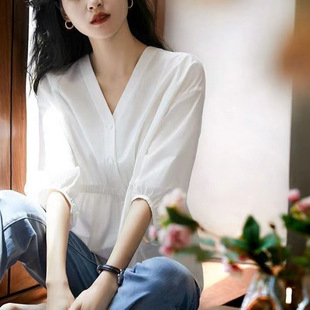 Popular Shirts, Fashionable Belly-Covering Three-Quarter Tops, 2025 Summer Shirts, Stylish Waist-Cinching Shirts