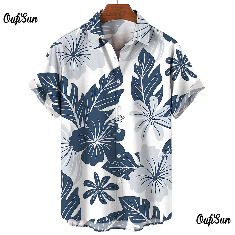 Venta caliente transfronteriza Camisa de manga corta para hombres Camisa estampada digital 3D de bala de cuatro lados Camisa hawaiana de olmo marrón de origen
