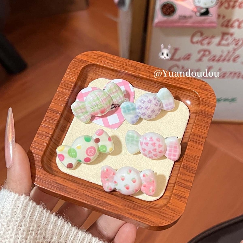 甜妹糖果发夹~可爱少女心格纹蝴蝶结鸭嘴夹碎发刘海夹边夹发饰品|undefined