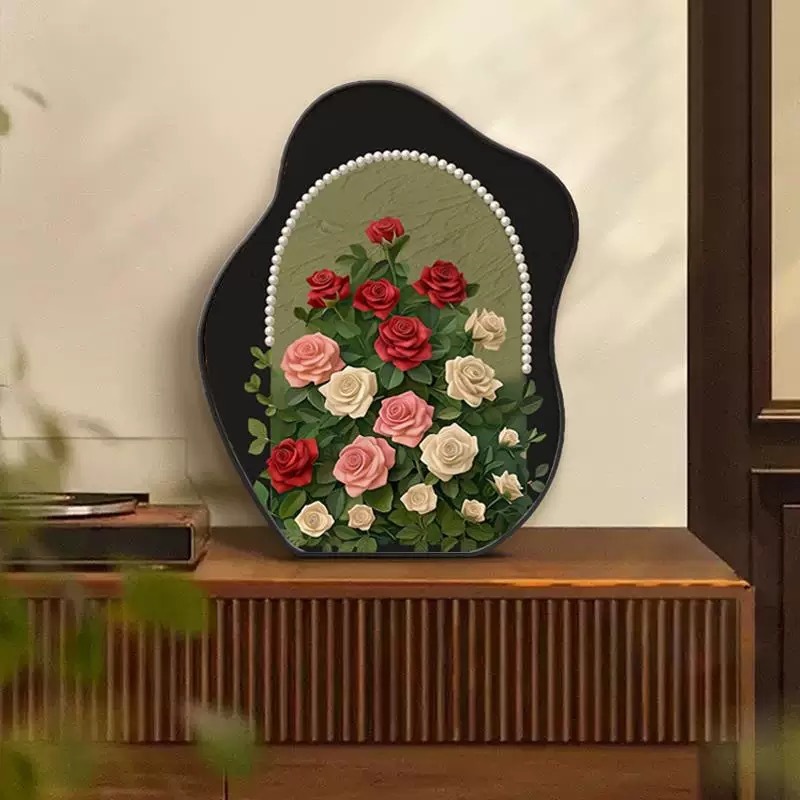 珍珠玫瑰中古风桌面斗柜小摆台装饰画复古艺术摆件高级感小众摆画|undefined