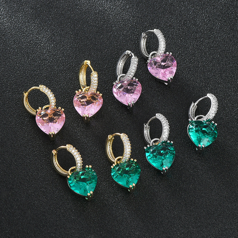 Fashion Geometric Heart Shape Copper Inlay Zircon Drop Earrings 1 Pair display picture 1