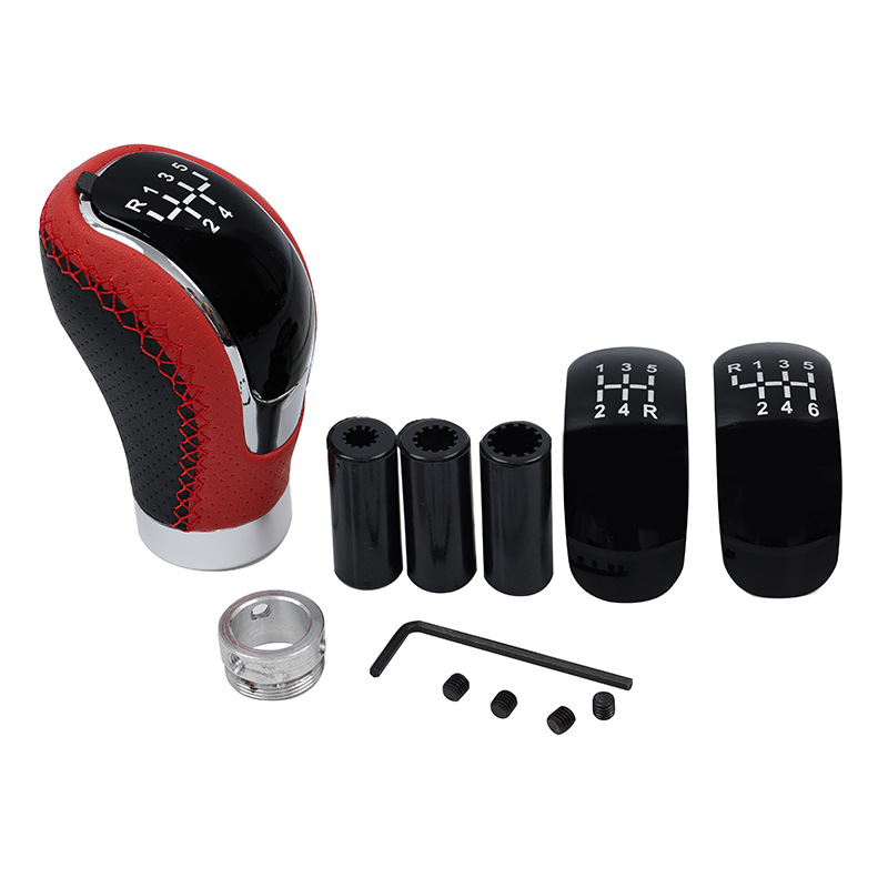 Pomo de palanca de cambios universal rojo y negro para modificación de automóviles, accesorio de cabina de estilo cuero transfronterizo. image 2