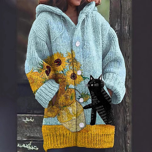 Foreign trade 24 years new imitation sweater cardigan coat loose jacquard hooded autumn and winter cross-border best selling D wholesale Foreign trade 24 years new imitation sweater cardigan coat loose jacquard hooded autumn and winter cross-border best selling D wholesale