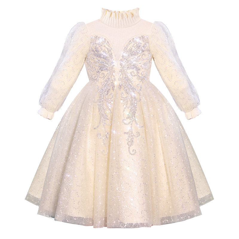 Niña invierno nuevo vestido de lana vestido de princesa vestido de niña vestido de boda de cumpleaños