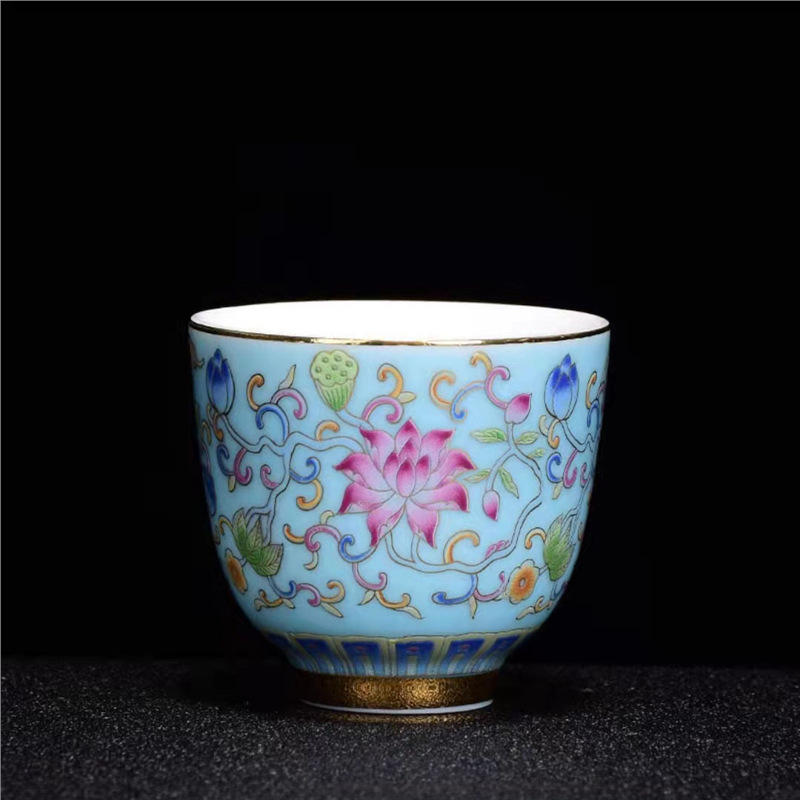 에나멜 둥근 입 컵 하늘색