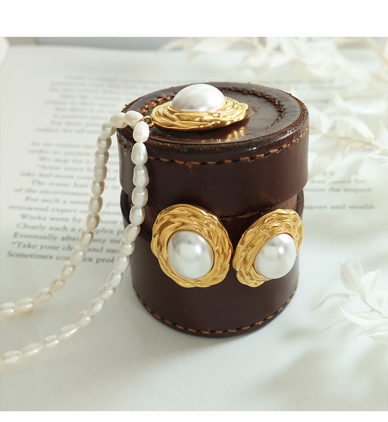 Daily Occasion PVD Coated Real Gold Plated 18K Gold Oval 304 Stainless Steel Retro Waterproof Non Tarnish Earrings Necklace