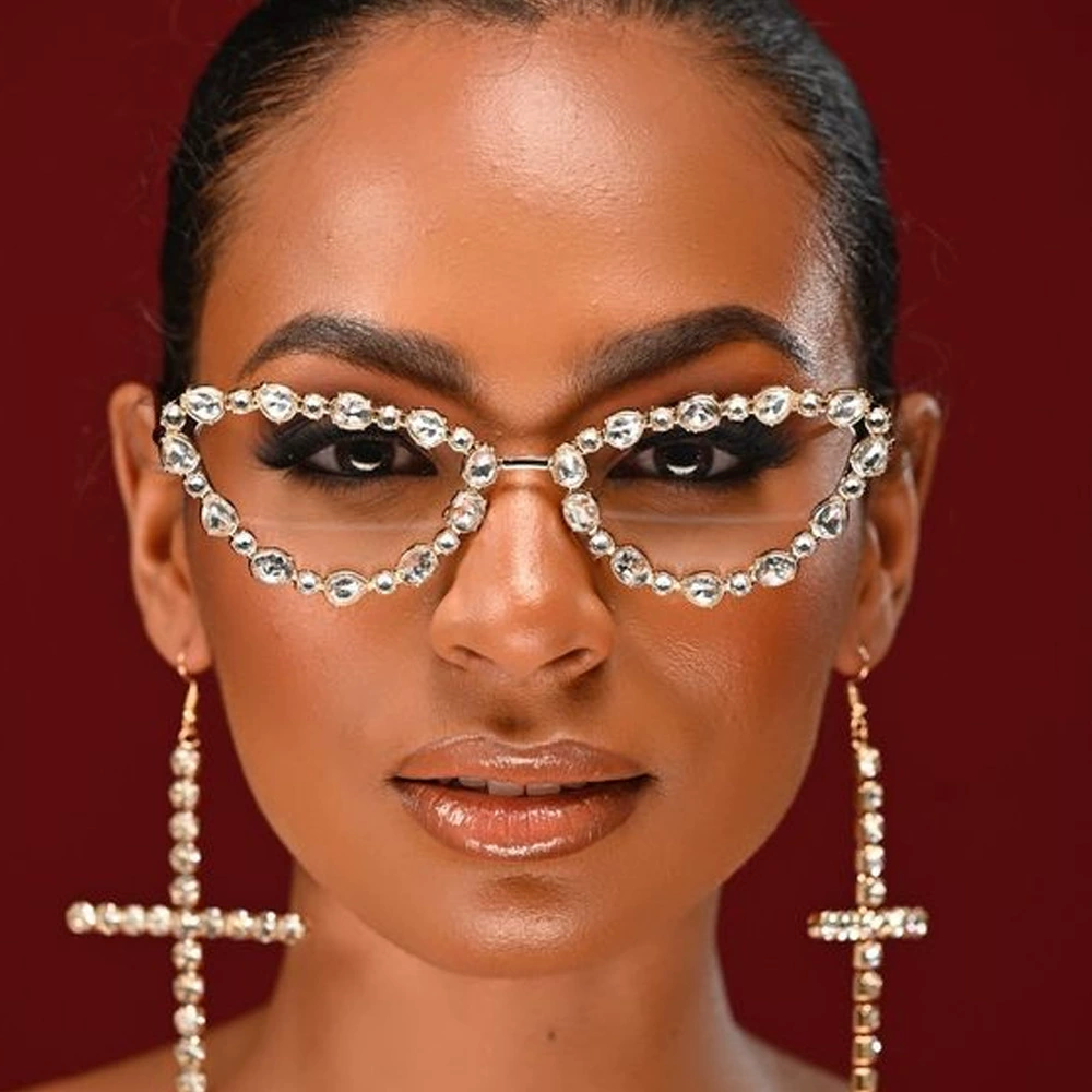 Европейские и американские популярные оправы для очков со стразами без линз, декоративные оправы, модные аксессуары для сексуальных вечеринок в Интернете, уличной съемки