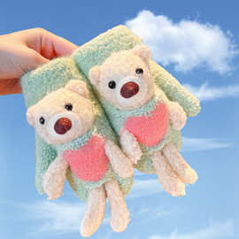 儿童手套冬毛绒可爱小熊针织套保暖加厚全包男童女童防风防寒包套