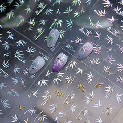tomoni金属美甲贴纸ins风古风冰透指甲贴高级感粉白竹叶饰品贴纸