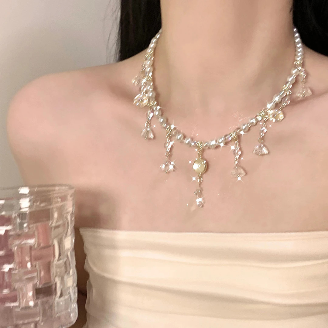 여성용 앤틱 진주 태슬 목걸이