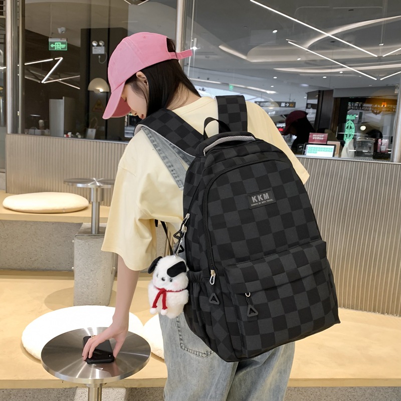 Schoolbag for female college students, junior high school students, high school students, texture backpack for men, Korean version, new trendy checkerboard backpack Schoolbag for female college students, junior high school students, high school students, texture backpack for men, Korean version, new trendy checkerboard backpack