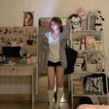 2025新款秋冬韩系慵懒风穿搭灰色宽松连帽卫衣外套女开衫加绒上衣