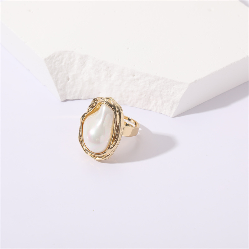 Fashion Irregular Copper Inlay Pearl Open Ring display picture 5