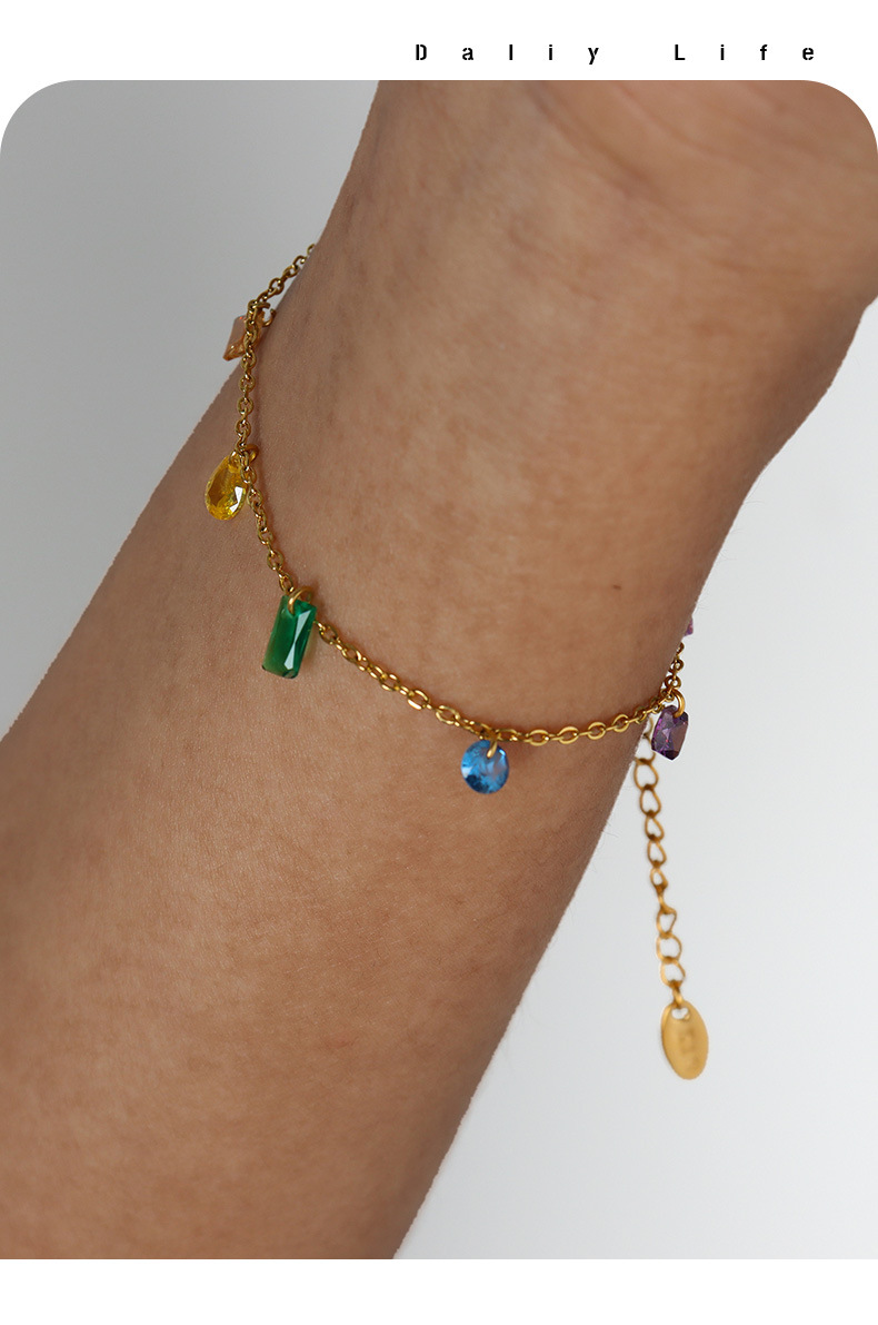 5g Weight 0.03µm-0.05µm Gold Plating Thickness PVD Coated Real Gold Plated 18K Gold Multicolor Titanium Steel Zircon Simple Style Waterproof Non Tarnish Bracelets Necklace