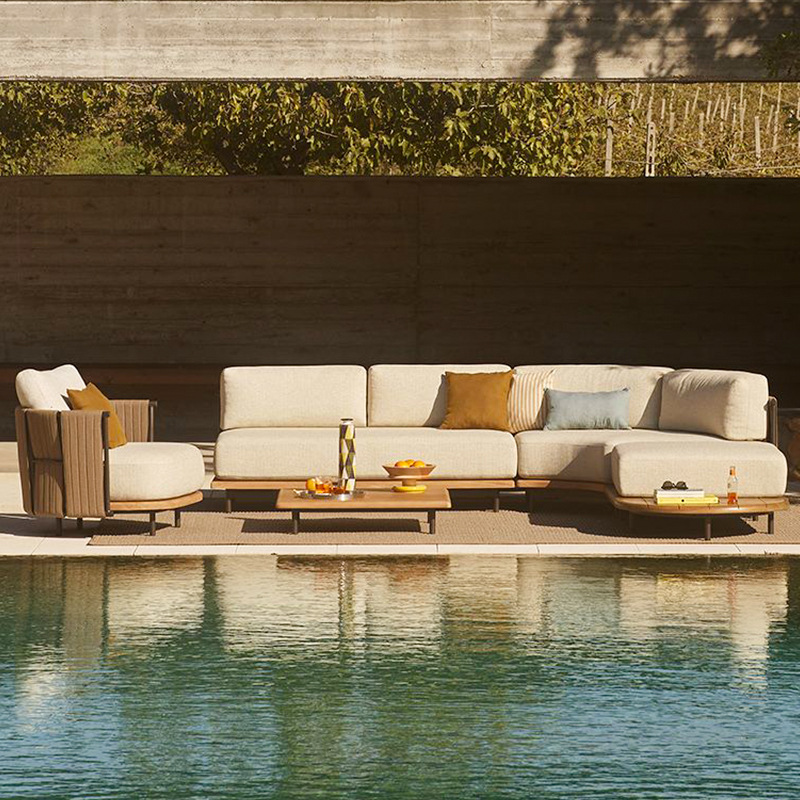 Sofá de madera maciza al aire libre patio jardín hotel villa ocio anticorrosión teca al aire libre muebles impermeables a prueba de sol