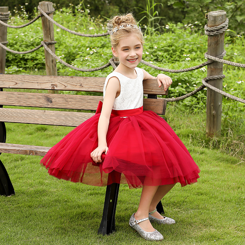 Nuevo Comercio exterior transfronterizo vestido de novia para niños niñas arco de encaje campus rendimiento piano princesa MIDI vestido de verano