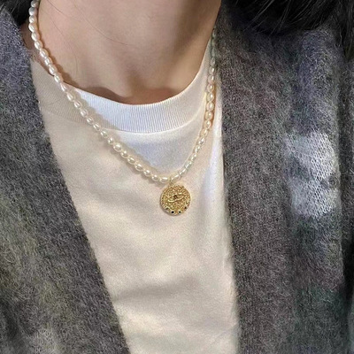 白百合同款魔眼金币项链小众复古choker天然淡水珍珠锁骨链高级感|ms