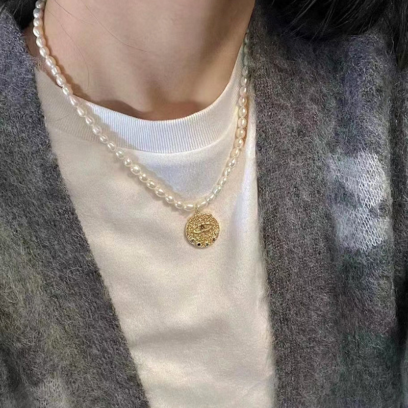 白百合同款魔眼金币项链小众复古choker天然淡水珍珠锁骨链高级感|ms