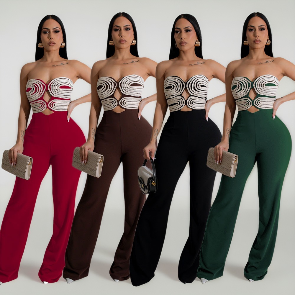 ZY6079 Cross-border Independent Station New Fashion Design Handmade Ribbon Strapless Backless Party Party Jumpsuit