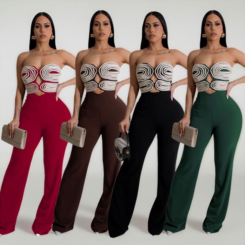 ZY6079 Cross-border Independent Station New Fashion Design Handmade Ribbon Strapless Backless Party Party Jumpsuit