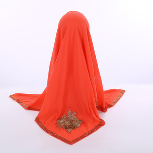 Cross-Border Middle Eastern Headscarf Fashionable Pearl Chiffon Hot Diamond Embroidered Square Scarf Hijab Plain Monochrome Gauze Scarf