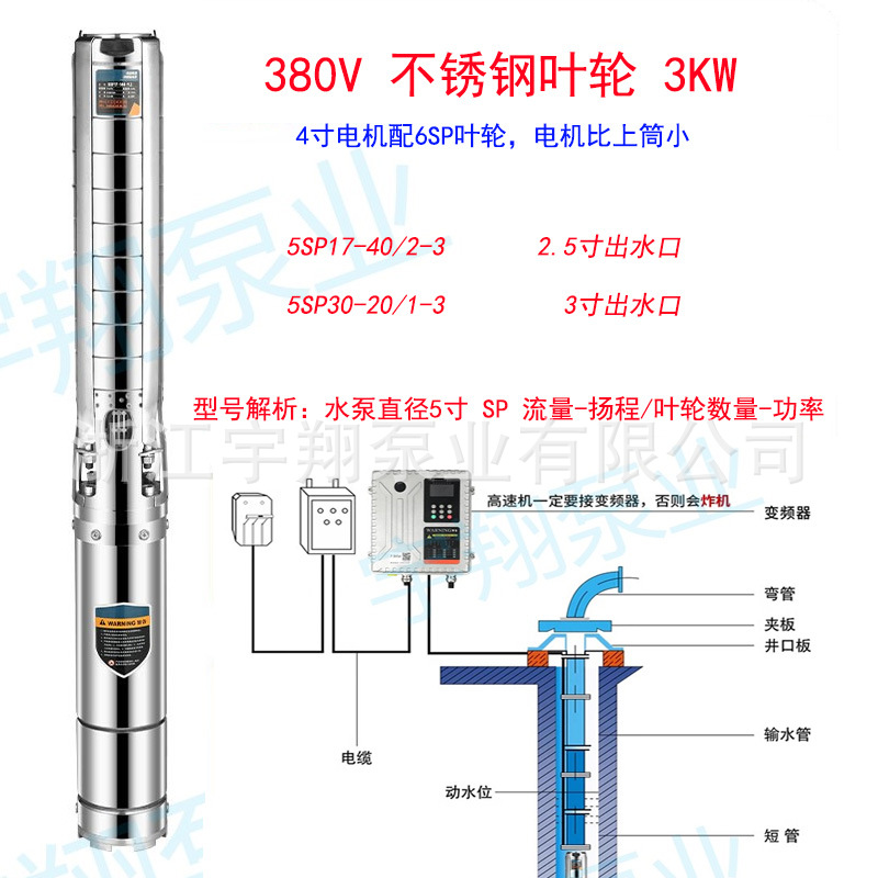 Bomba sumergible de imán permanente con frecuencia variable bomba de pozo profundo de alta velocidad bomba de agua profunda de alta elevación impulsor de acero inoxidable bomba de pozo profundo de alta velocidad trifásica
