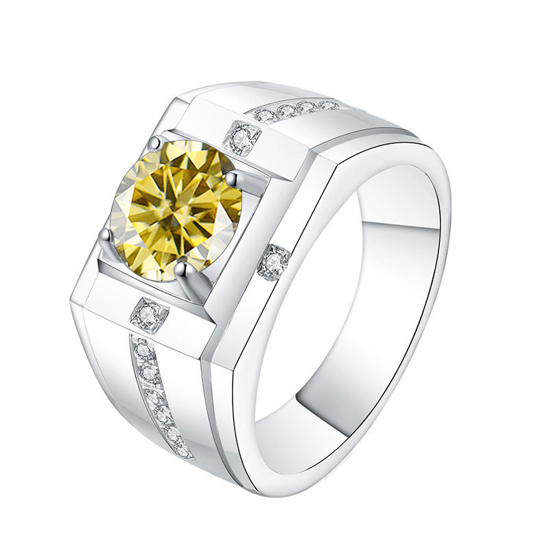 Anillo de plata esterlina al por mayor anillo de caballero de oro platino color de piedra de mozanita un quilate ajustable anillo de boda S925