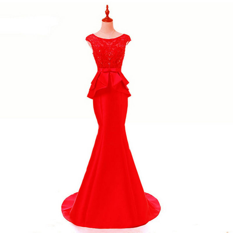 Nuevo vestido de noche vestido de novia europeo y americano Comercio exterior encaje con cuentas cuello redondo Amazon AliExpress deseo vestido de noche