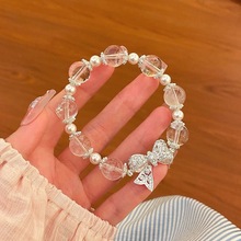 轻奢设计感甜美天然白水晶手串镶钻蝴蝶结温柔气质闺蜜礼物手链
