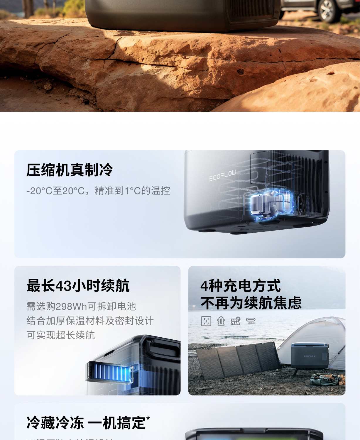 Ef Ecoflow Zhenghaoling Classic Outdoor Car Refrigerator with Dual Temperature Zones for Refrigeration and Freezing ±20 ℃